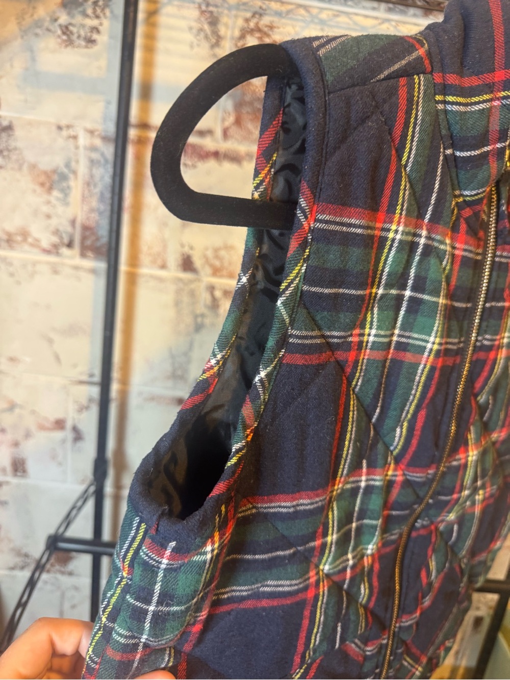 Mud Pie Navy Plaid Quilted Vest with Green & Red Accents - Picture 3 of 7